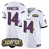 Men & Women & Youth Baltimore Ravens #14 Kyle Hamilton White 2023 F.U.S.E. AFC North Champions Vapor Limited Jersey,baseball caps,new era cap wholesale,wholesale hats